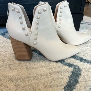 White and Tan Ankle Boots with Chunky Heel